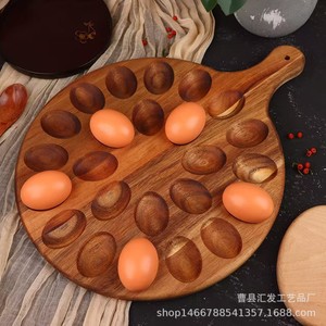 Huifa Wooden Egg <b>Storage</b> <b>Tray</b> Round With Handle Acacia Wood D55 Single Layer Divided Kitchen Use - Product Image 1