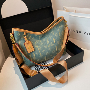En 2025, una Nueva Tendencia en Bolsos Tote para Mujer: Bolsos Hechos de Material PU con Cierre de Cremallera y Estampados con Diseño de Mezclilla 6001 - Product Image 1