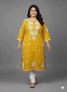 Kurti de algodón puro con bordado chikankari hecho a mano para verano, talla grande, fabricante mayorista de kurtis con bordado chikankari indio - Product Image 6