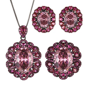 High Quality Eco-friendly Copper Female Jewelry <b>Set</b> 13*18-10-12mm Dried Rose Zircon Black Gold Plated Necklace <b>Earrings</b> Ring <b>Set</b> - Product Image 1
