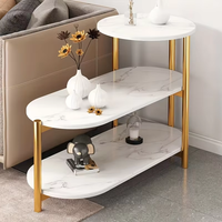 Table basse ovale en bois à 3 niveaux, style français, multifonctionnelle, avec piédestal rond en bois dur et métal