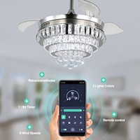 Ventilateur de plafond LED moderne rétractable de 42 pouces avec lumière et télécommande, compatible OEM/ODM, pour la maison