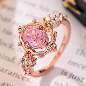 Anillo de compromiso para mujer A145, aleación de cristal, diamantes de imitación, piedra ovalada rosa, joyería para regalo de boda - Product Image 6