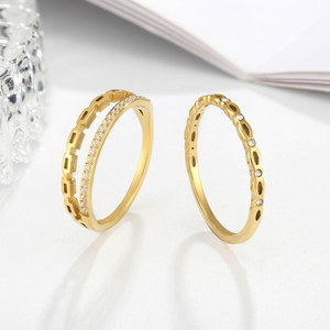 Bague En Acier Inoxydable pour femme, nouvelle mode En zircon cubique 14K, Acier plaqué or, bijoux En Acier Inoxydable - Product Image 2