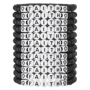 Fashion Jewelry FAITH Stackable Polymer Clay Letter <b>Bracelet</b> 12Pcs Set Unisex <b>Beaded</b> <b>Bracelets</b> - Product Image 5