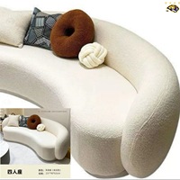 Nouveau Design Canapé Courbé Lune Meuble de Salon Confortable Canapé Moderne en Tissu Laine d'Agneau Blanc