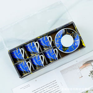 Vente en gros de table basse arabe ensemble <span class=keywords><strong>d</strong></span>'assiettes et de tasses en céramique tasse à café et soucoupe en céramique Gold Line ensemble de 6 - Product Image 4