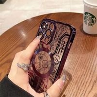 Étui magnétique transparent de placage de luxe pour iPhone 15 14 13 12 11 Pro Max Plus couverture mobile de charge sans fil