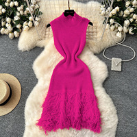 GX1139 Boutique 2025 Fashion Clothing Vendor Women Knitted Tassel Mini Dress Turtleneck Sleeveless Elegant Casual Dresses