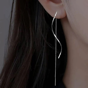 Pendientes de Diseño EH108 con Cadena Ondulada y Borla Larga, Pendientes Elegantes de Acero Inoxidable para Mujer, Uso Diario, Regalo - Product Image 2