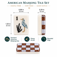 Tuiles de Mahjong en Acrylique Personnalisées Style Côtier Américain, 4 couches, Dos Gravé Motif Échiquier, Design Botanique Vintage, OEM ODM Marque Privée