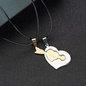 Logotipo personalizado joyería de moda de acero inoxidable corazón espada rompecabezas pareja colgante collar chapado en oro con <span class=keywords><strong>amistad</strong></span> grabado - Product Image 5