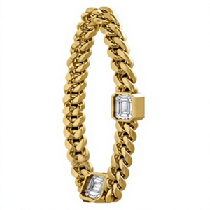 Orelia Iuxe Gold Plated Stainless Steel Cuban Chain Bracelet Rectangular Zircon Inlink <b>Bangle</b> Hip Hop Jewelry for Women <b>Men</b> - Product Image 4