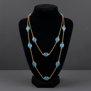 Hot Girl Personality 8x10mm Oval Briolette Cut Sky Blue Chalcedony <b>Chain</b> Necklace 18k Gold Plated <b>22</b> Piece Anchor <b>Chain</b> Necklace - Product Image 1