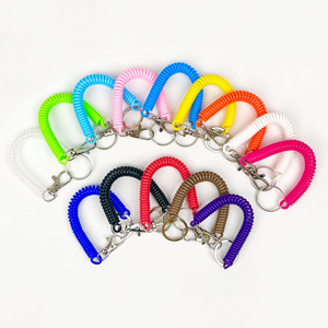 Wholesale Colorful Plastic Spring Rope Keychain Card Holder Bag Hanging Rope Key Ring Anti Loss Lanyard Plastic Spring Key Chain
