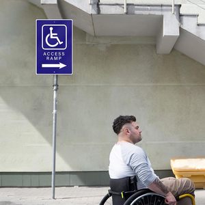 Panneau de rampe d'accès pour handicapés personnalisé Panneau de signalisation étanche à flèche droite <span class=keywords><strong>Symbole</strong></span> d'accessibilité Panneaux pour fauteuils roulants - Product Image 6