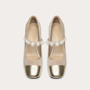 Scarpe Mary Jane da Donna con Tacco Alto, Punta Rotonda, Tacco Spesso, Scarpe da Principessa <span class=keywords><strong>per</strong></span> Feste e Uso Quotidiano, Scarpe Mary Jane con Perle e Cinturino Singolo - Product Image 3