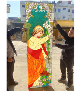 Leaded Copper <strong>Foil</strong> Stained Glass <strong>Window</strong> With Church People UV Printing - Product Image 4
