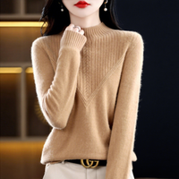 Pull jacquard standard à col roulé pour femme, style automne-hiver, nouvelle collection, maille ouverte, ODM/OEM