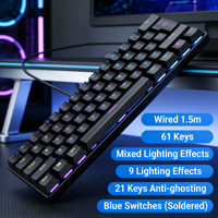 Üretici Toptan Fiyatı LED Arkadan Aydınlatmalı Mekanik Oyun Klavyesi Mavi Switch Kablolu Tip-C Girişli 61 Tuşlu Tak Çalıştır PC Mini