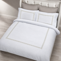 Ensemble de taies d'oreiller et de couette en tissu tressé brodé, blanc grisâtre, avec bordure entrelacée, linge de lit d'hôtel, chambre d'hôtes contemporaine