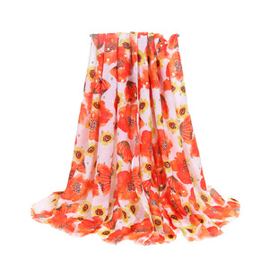 2024 nouvelle mode coquelicot impression feuille d'or frange écharpe châle motif Floral Foulard Hijab Wrap 6 couleurs automne <span class=keywords><strong>saison</strong></span> en gros - Product Image 4