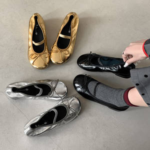 Produttore all'ingrosso personalizzato da <span class=keywords><strong>donna</strong></span> in pelle <span class=keywords><strong>ballerine</strong></span> scarpe basse morbide in pelle di pecora oro <span class=keywords><strong>argento</strong></span> donne Mary Janes <span class=keywords><strong>ballerine</strong></span> - Product Image 3