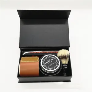 New arrival top selling safety razor shaving kit wholesale custom logo and packaging with brush leather strop straight razors