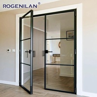 ROGENILAN Puertas Corredizas de Aluminio Ultra Estrechas Estilo Francés, Puertas Interiores Dobles con Vidrio Laminado y Hueco