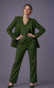 Women’s <b>Emerald</b> <b>Green</b> Three Piece <b>Suit</b> Elegant Tailored Blazer Vest and Trousers Set for Office Events and Power Dressing Modern - Product Image 5