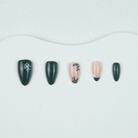 Faux ongles à presser Noël Flocon de neige Amande moyenne Vert faits à la main pour les fêtes d'hiver Fournisseur en gros
