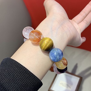 Pulsera de Lujo Ligera con Cuentas de Ojo de Tigre Amarillo de Grano Grande, Flor de Goma Amarilla y Cristal <span class=keywords><strong>Asai</strong></span> Blanco - Product Image 2