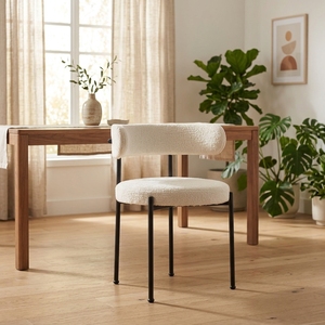 Silla de Comedor Moderna Tapizada en Color Marfil con Patas de Metal, Silla Lateral de Estilo Bouclé para Comedor - Product Image 4