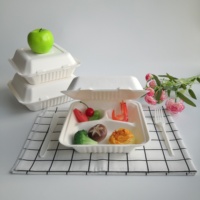 Boîte d'emballage alimentaire à emporter en bagasse biodégradable, boîte à lunch à 3 compartiments