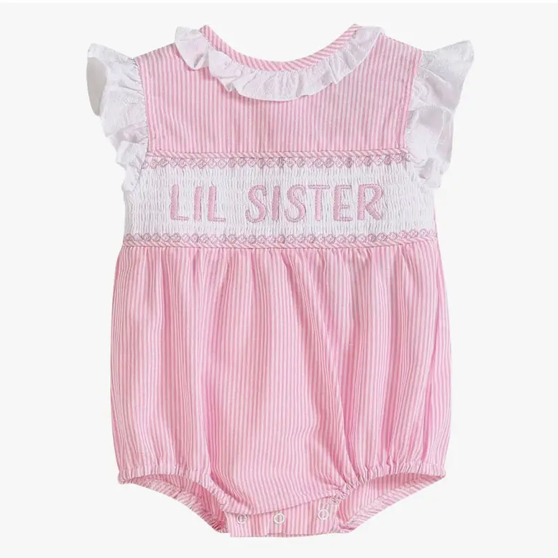 Baby Bubble Romper Baby Meisjes Roze Gestreept Zusje