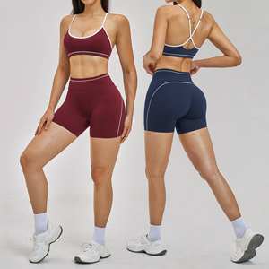 Ensemble de yoga à dos croisé avec bordure contrastante, tenue d'entraînement rehausse-fesses, tissu à séchage rapide, vêtements de sport d'extérieur - Product Image 1