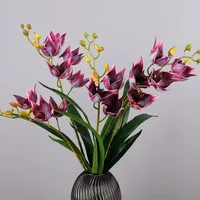 Anggrek Cymbidium Buatan Tangan 2 Tangkai dengan Daun Bunga Busa Dekorasi Rumah Rangkaian Bunga Meja Pernikahan Dekorasi Acara Pesta