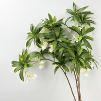 Vente en gros de feuilles de ficus artificielles, tige de branche d'arbre avec fleurs blanches et roses, plante verte pour la décoration de mariage, de maison et de fête