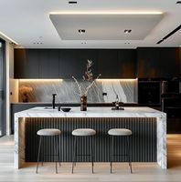Armoire de cuisine intelligente en bois laqué noir avec îlot de grille CBMmart Factory