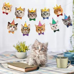 Décorations rêveuses, bannière d'anniversaire amusante avec visages de chats, guirlande de décoration de fête pour la célébration des chats, 2 couleurs numériques - Product Image 3