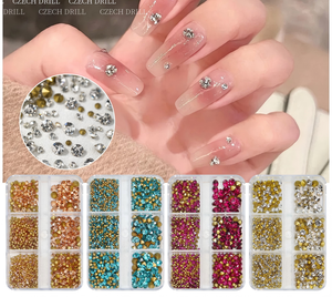 Strass pour ongles tendance et populaires sur internet, lot de 6 compartiments, blanc rose, à base pointue, en verre, pour décorations de manucure DIY - Product Image 2