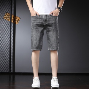 Pantaloncini in denim elasticizzati ricamati a gamba dritta da uomo, estivi 2026, nuovi, popolari, a mezza lunghezza, slim-fit - Product Image 3