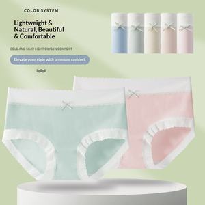 Ropa interior hipster de encaje sólido 7A para mujer y niña, de algodón y seda de morera, antibacteriana, de tiro medio, con entrepierna alargada y bordada, al por mayor - Product Image 1