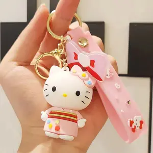 핫 센리오 PVC 키 체인 할로 키티 멜로디 쿨로미 폼폼피 신나미 애니메이션 피규어 어린이를위한 HK KT 고양이 가방 매달려