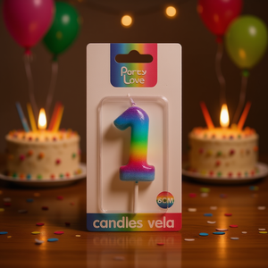 Vela de Cumpleaños con Número 1 Arcoíris, 6 cm, para Fiestas - Product Image 3
