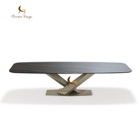 Table à manger en granit et marbre de design moderne et luxueux, grande dalle en forme de X, avec 8 chaises, ensemble de meubles de salle à manger