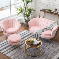 Canapé de Chambre Style Nordique Velours Rose Personnalisable Deux Places Confortable avec Pieds Dorés