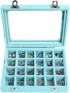Caja organizadora con patrón de terciopelo turquesa clásico personalizable con colección de tapa Cajas de joyería de embalaje con diseño único - Product Image 3