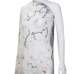 高品質チュールメッシュホワイトネットインド刺繍生地糸装飾3D刺繍レース生地女性用ドレス