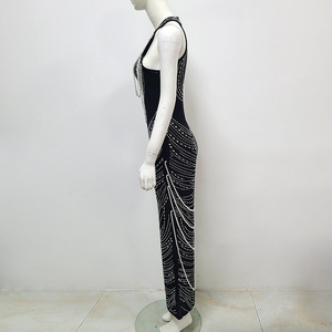 Robe longue noire élégante pour <span class=keywords><strong>femme</strong></span>, luxueuse et sexy, sans bretelles, dos nu, ornée de perles et de paillettes, décontractée, pour soirée et banquet - Product Image 5